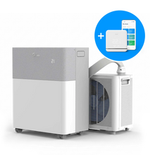 Midea Smart air conditioning unit with Smart AC Control and smartphone app on a white background