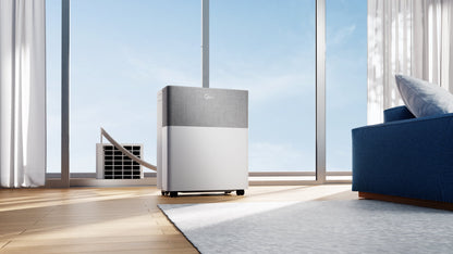 Air Conditioning in a modern living room with large windows