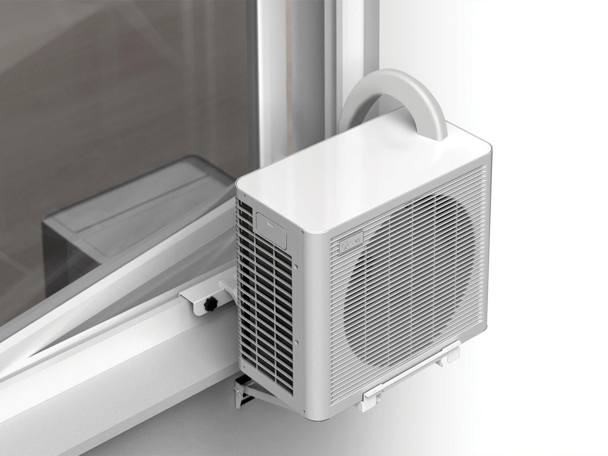 Window-mounted air conditioner attached to a glass window