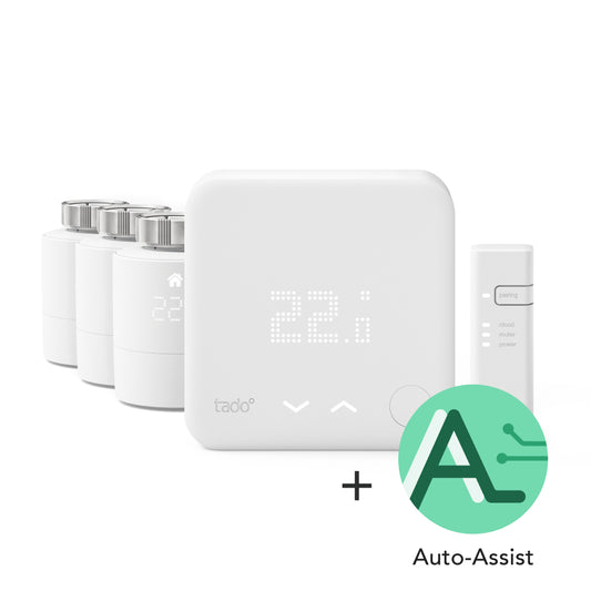 Kit de Démarrage avec Thermostat Connecté filaire V3+ incluant 3 Têtes Thermostatiques Connectées + 12 mois d’accès à Auto-Assist