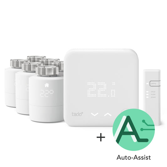 Kit de Démarrage avec Thermostat Connecté filaire V3+ incluant 6 Têtes Thermostatiques Connectées + 12 mois d’accès à Auto-Assist