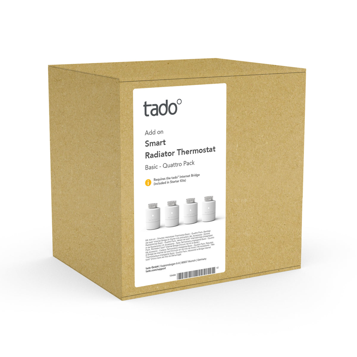 Accessoire - Tête Thermostatique Connectée et Intelligente Basic de tado° - Pack Quattro pour le contrôle multi-pièces