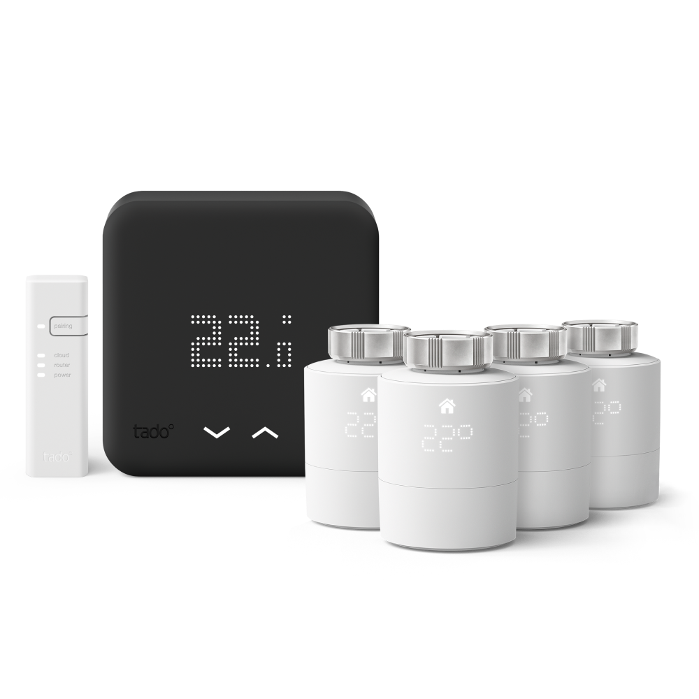 Wired Smart Thermostat Starter Kit + Smart Radiator Thermostat Quattro Pack