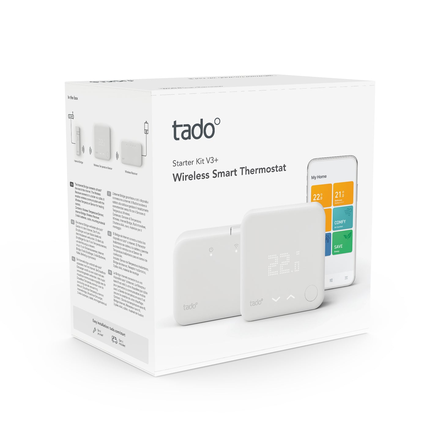 Kit de Démarrage avec Thermostat Connecté et Intelligent sans fil V3+ incluant 12 mois d’accès à Auto-Assist